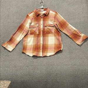 Plaid Button-Up Shirt in Red and Orange